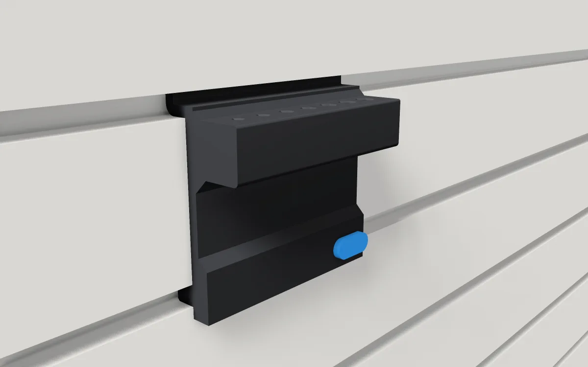 Hex-key stand · Metric 2.5-6 mm on a slatwall, 3D render