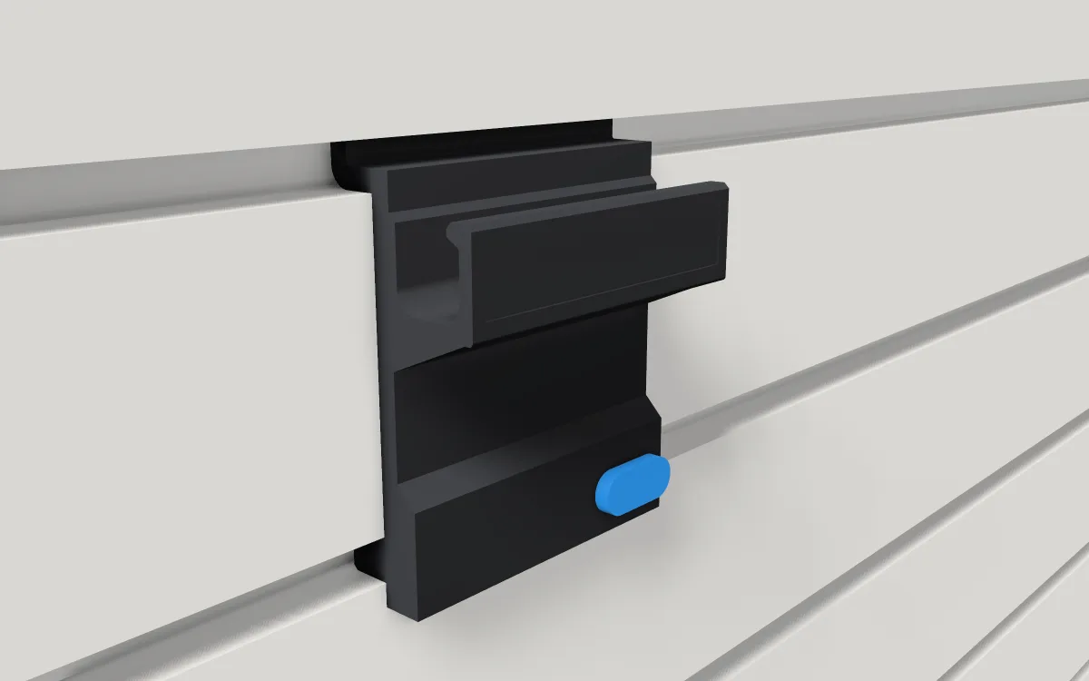 Cable channel · Power cords on a slatwall, 3D render