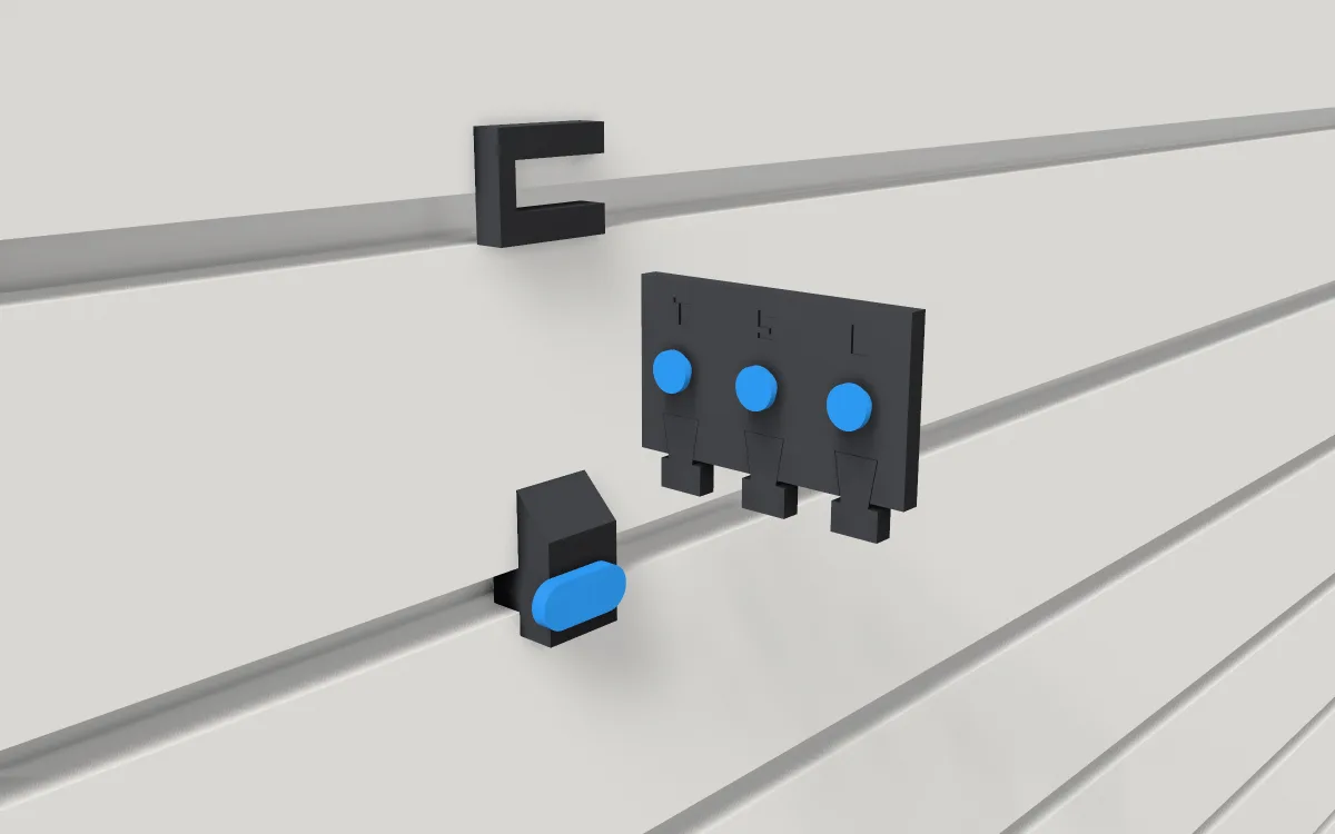Calibration kit on a slatwall, 3D render