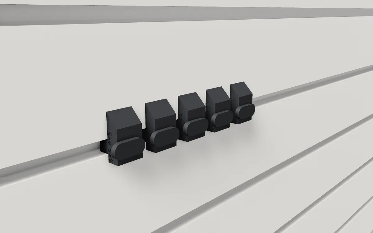 Cam-lock tuning plate on a slatwall, 3D render