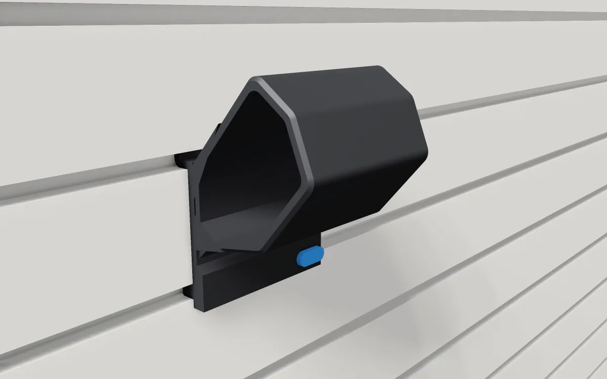 Cap holder · Adult cap on a slatwall, 3D render