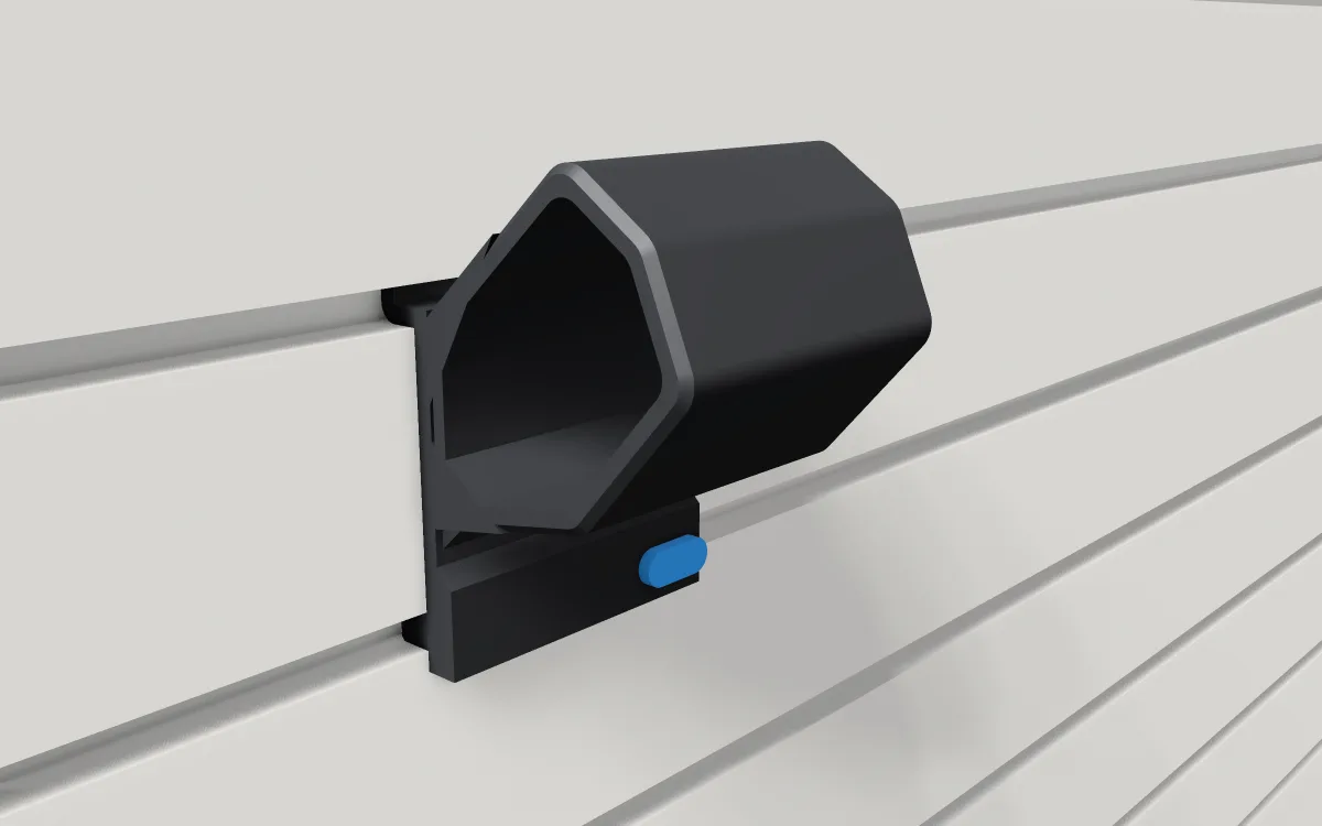 Cap holder · Youth cap on a slatwall, 3D render