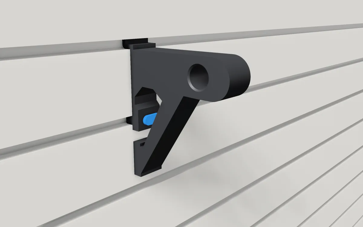 Apron & towel rail brackets · 3/4 in (19 mm) tube on a slatwall, 3D render