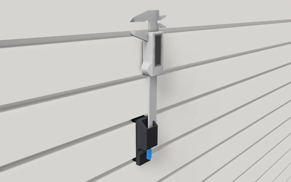 Caliper pocket on slatwall, holding a digital caliper