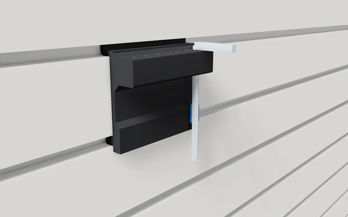Hex-key stand on slatwall, holding seven hex keys