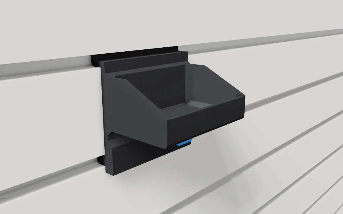 Tape-measure pocket · Tape measure 25 ft on a slatwall, 3D render