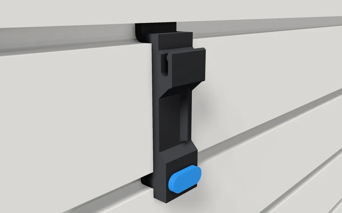 Cable clip · Phone cable on a slatwall, 3D render