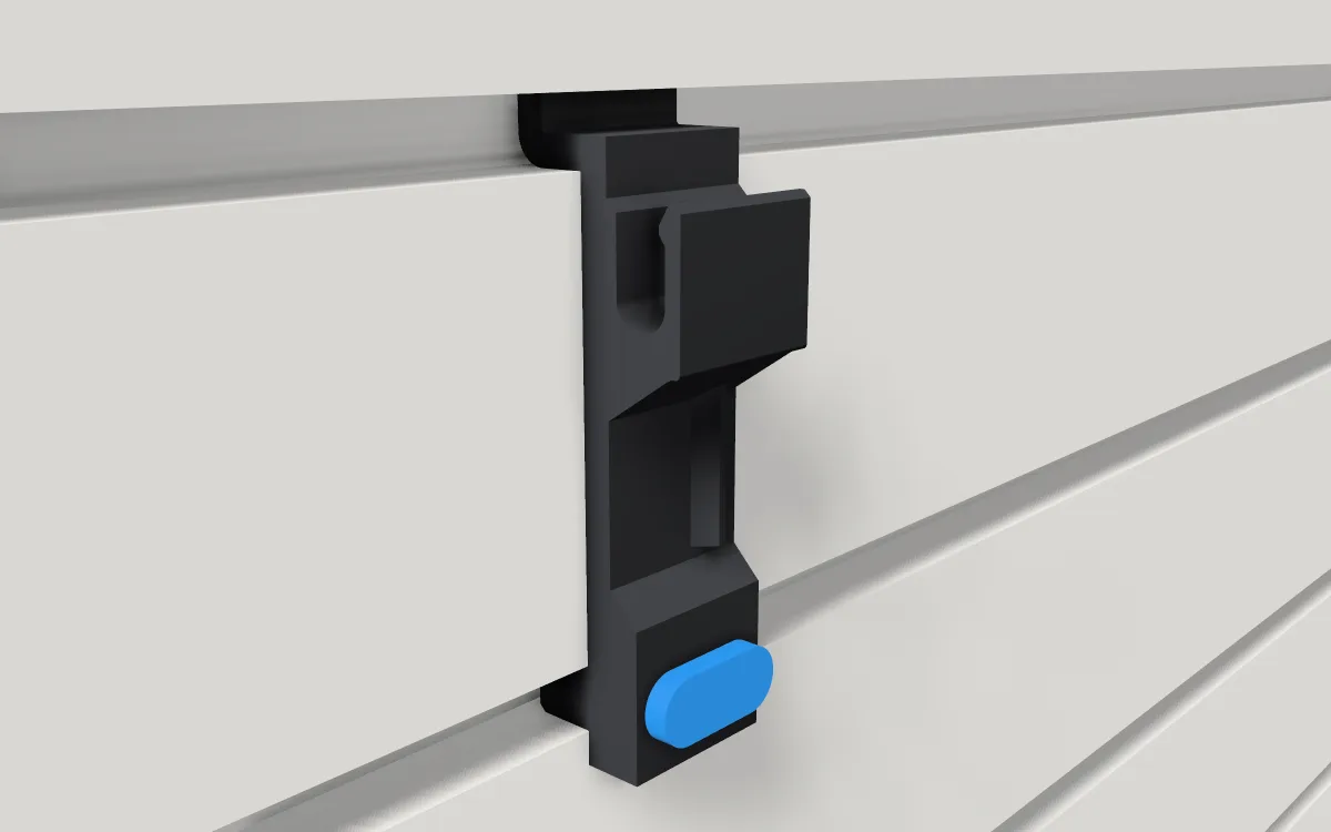 Cable clip · Power cord on a slatwall, 3D render