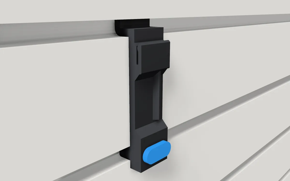 Paper & note clip · Thin stack on a slatwall, 3D render