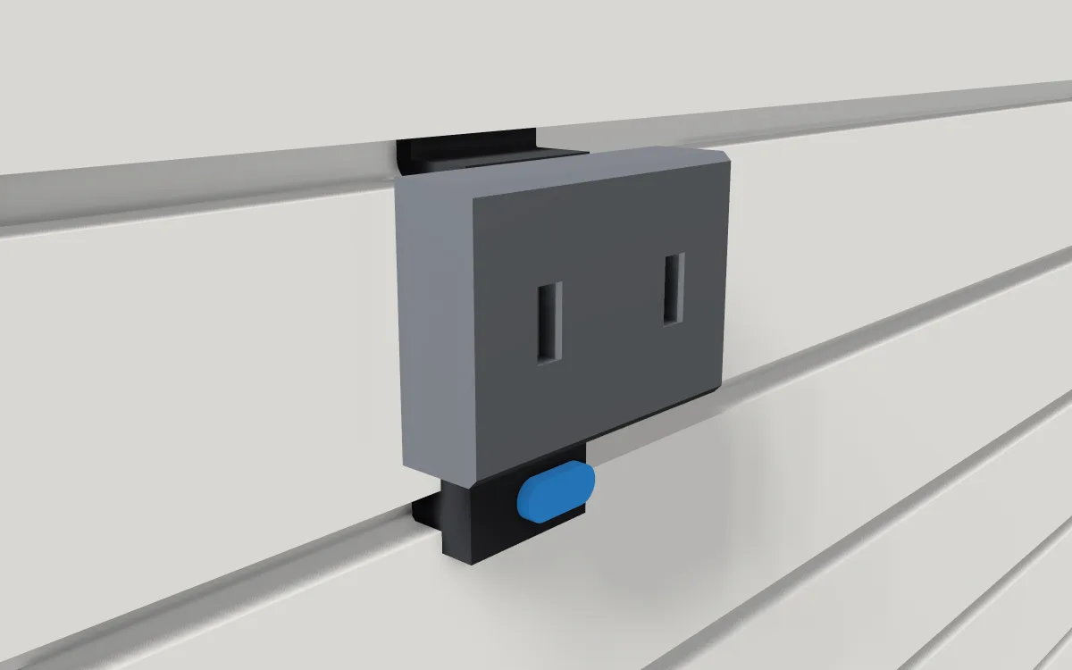 Skadis receiver · Short 1 row on a slatwall, 3D render