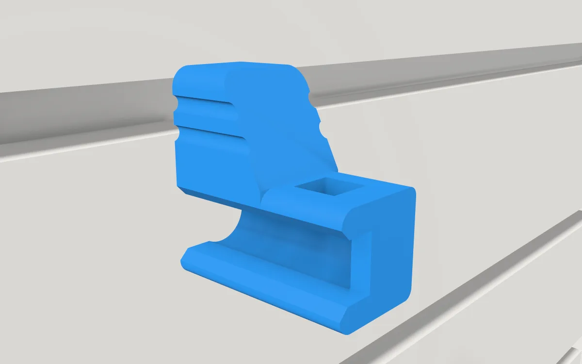 Anti-sweep stop for wire hooks · 1/4 in wire on a slatwall, 3D render